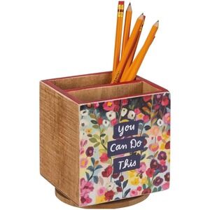 Eliza Todd Desk Organizer Multi Floral Wood Rotating Caddy Spinner Desk Decor